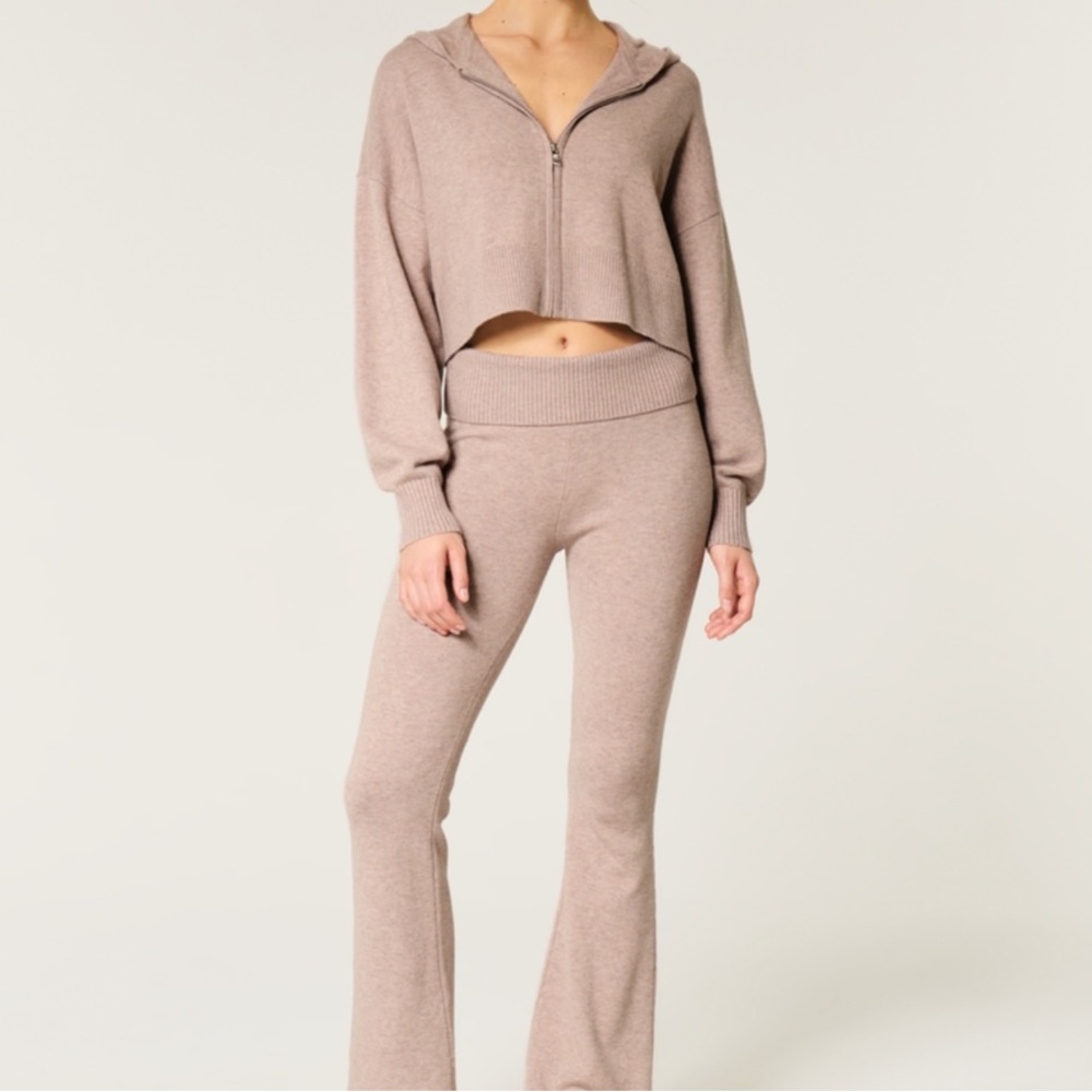 Women's Tan Knit Pants & Hoodie Set